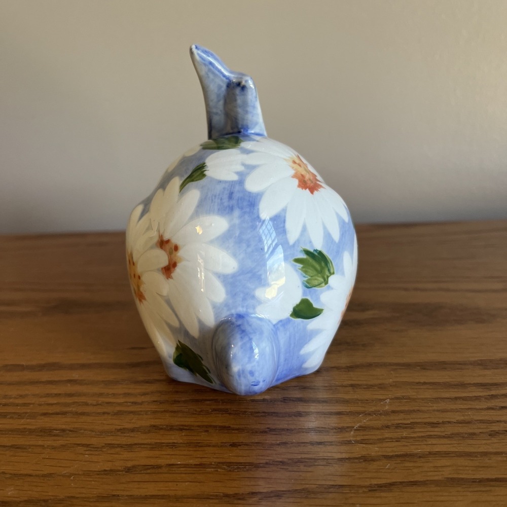 Floral Ceramic Rabbit Figurine, Andrea by Sadek, Daisy Blue and White Floral - Picture 4 of 10